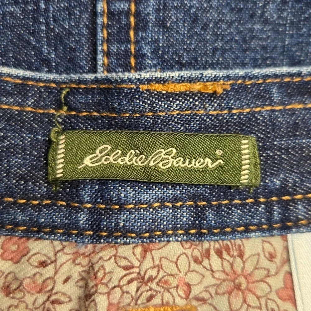 Eddie Bauer Denim Maxi Skirt 10 Dark Wash Straight Floral Lined Cotton Pockets‎